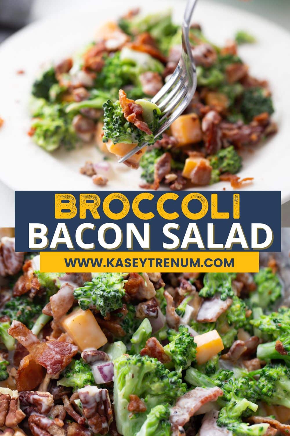 collage image of broccoli bacon salad 