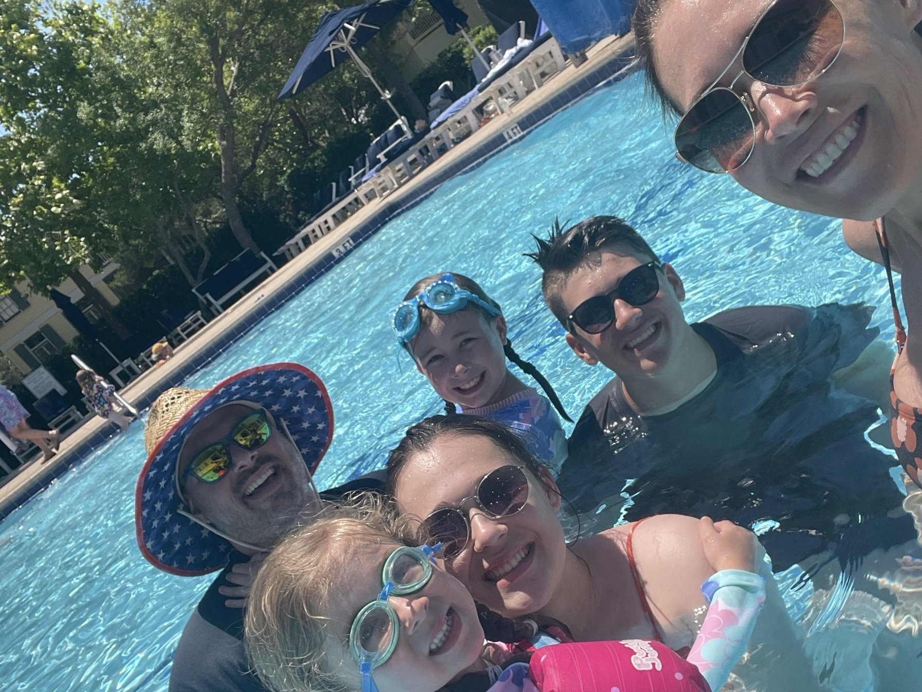 family in the pool