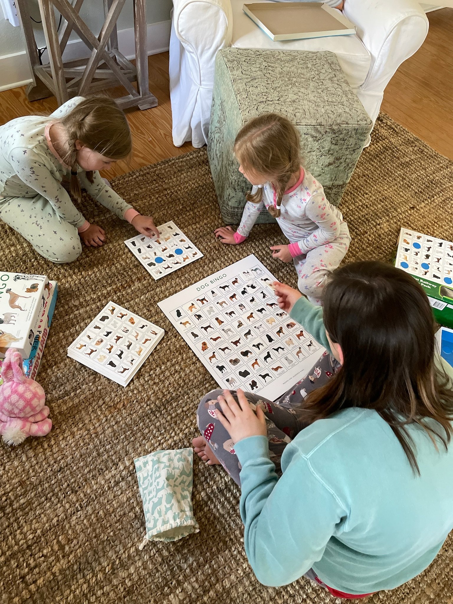 children playing a game together with teenage sister