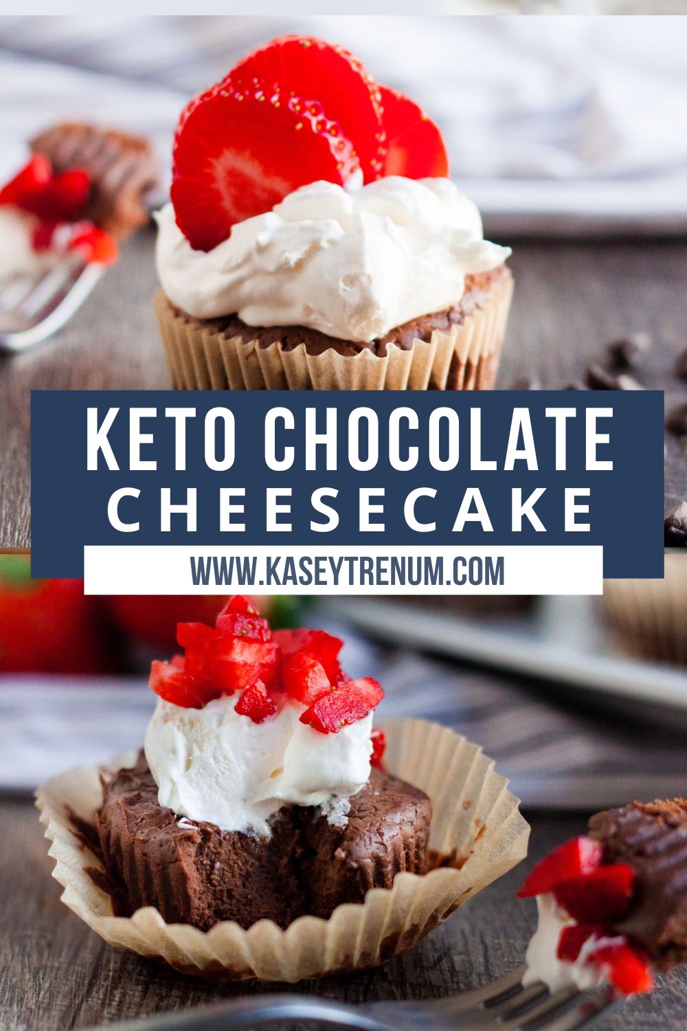 hero collage of keto chocolate cheesecake muffins