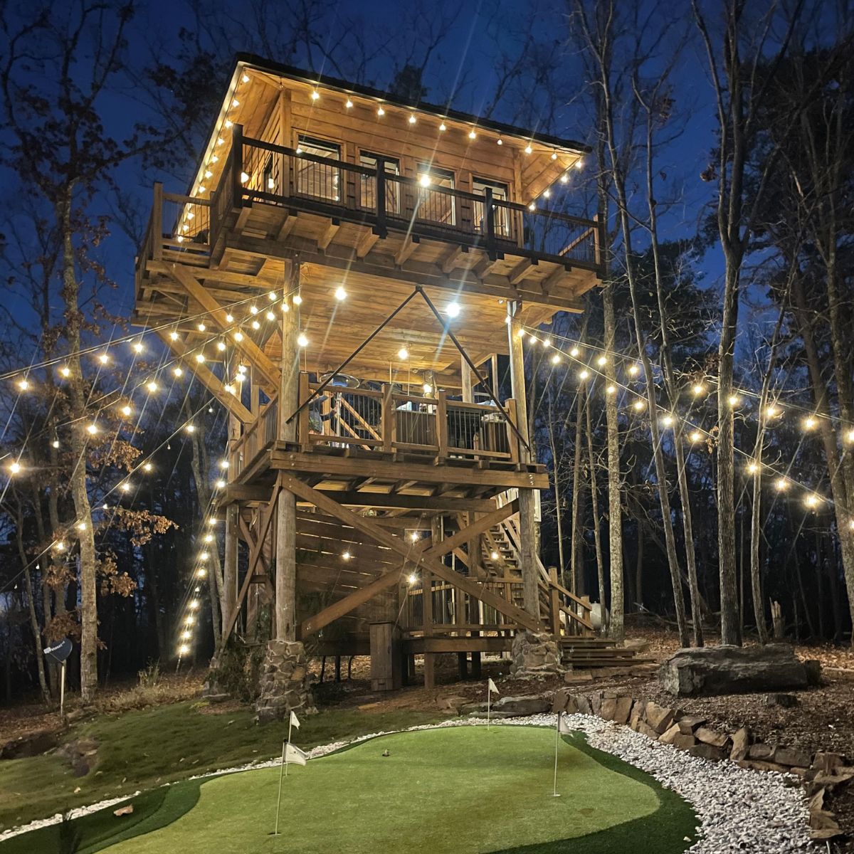 Night View of Epic Lookout Tower lit up