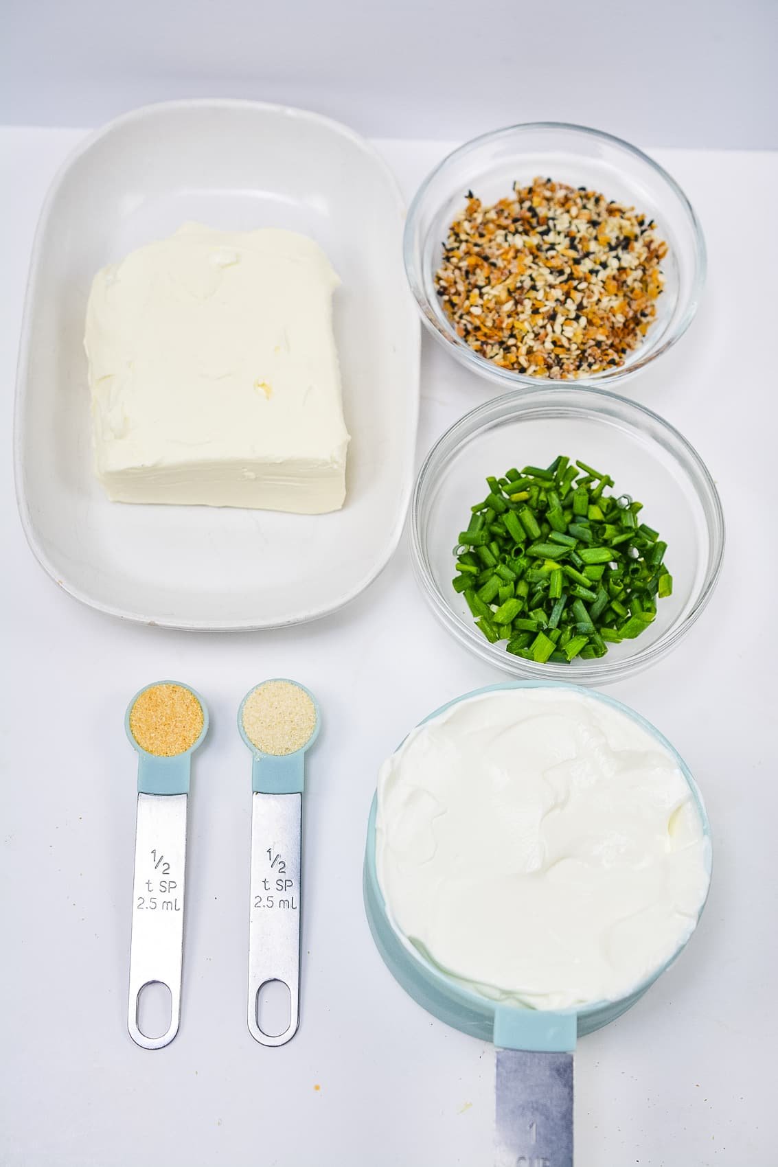 ingredients for everything bagel dip flat view 