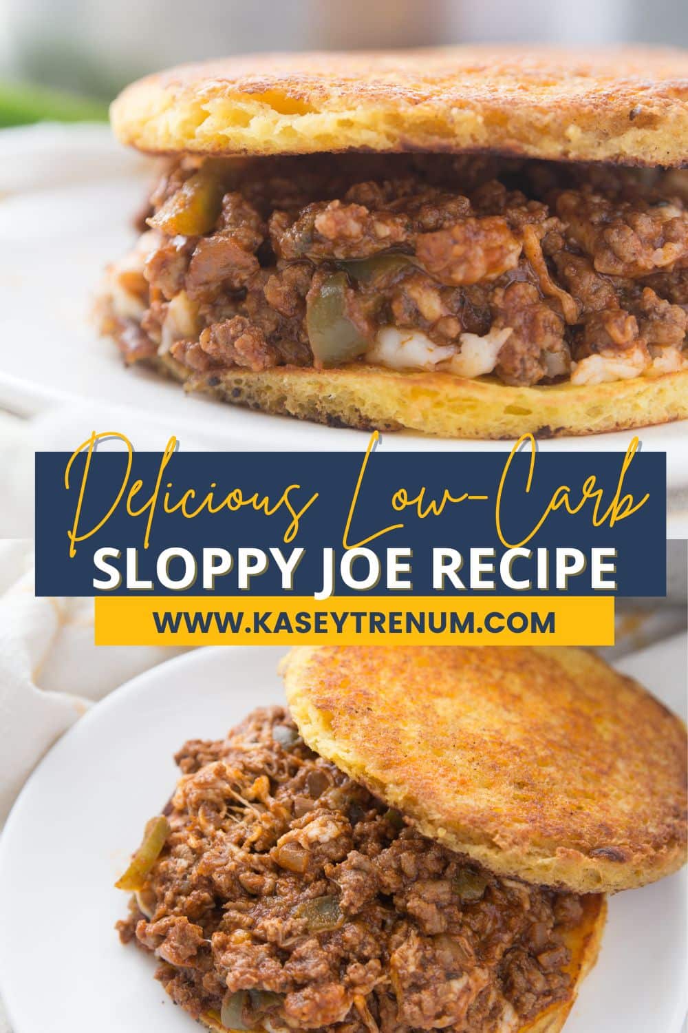 collage of two images of low-carb sloppy Joe on low-carb bread