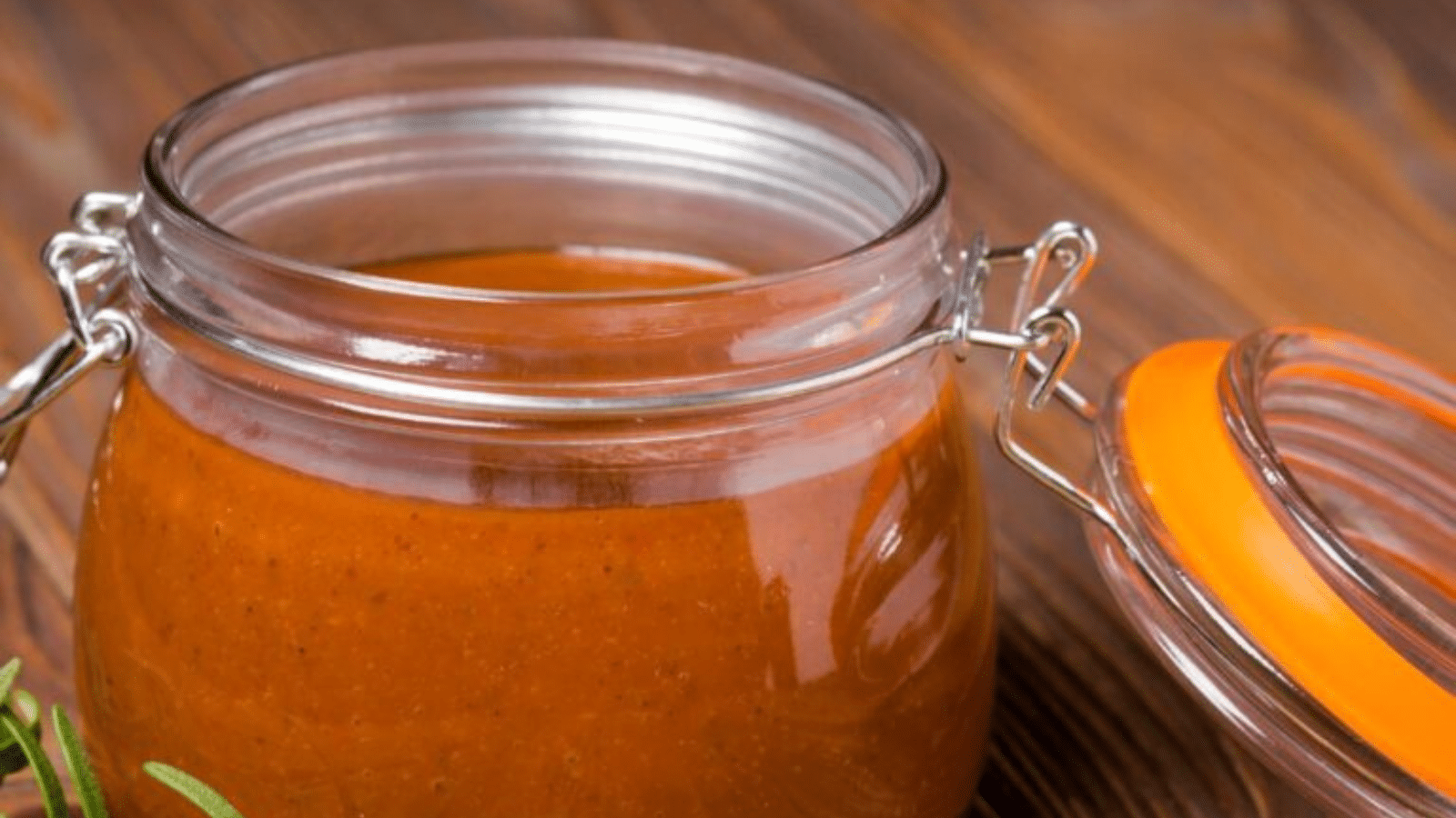 Pineapple BBQ sauce in jar with lid open