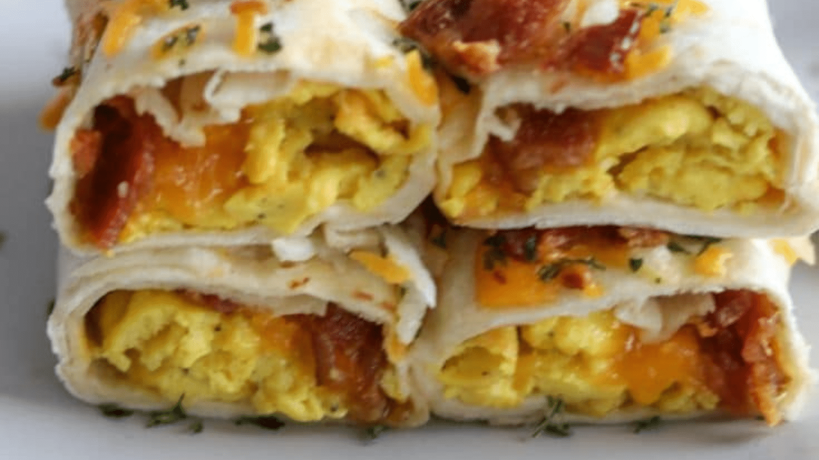 Close up of breakfast burritos