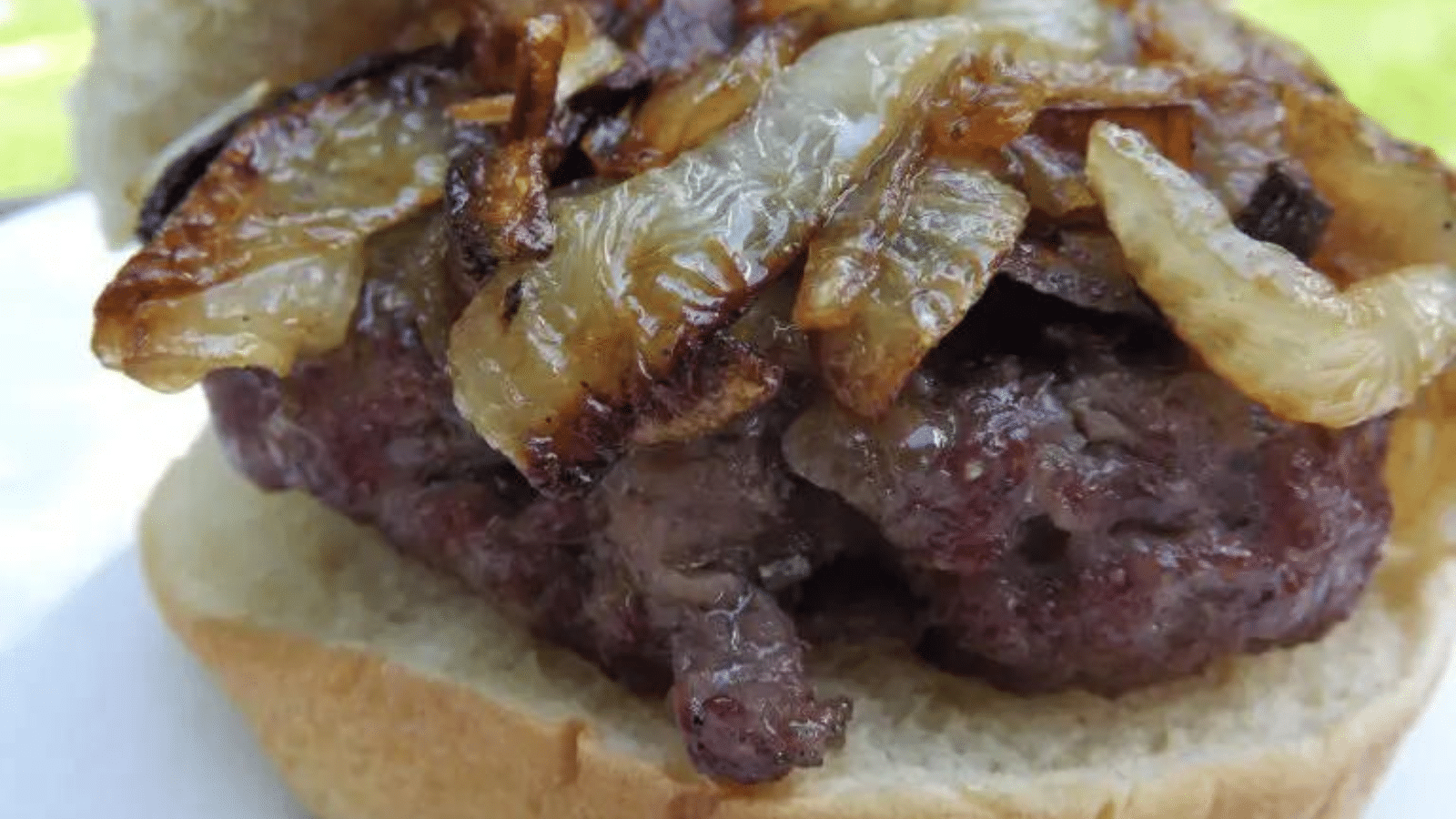 Close up of Smoked Whiskey Burger on bun