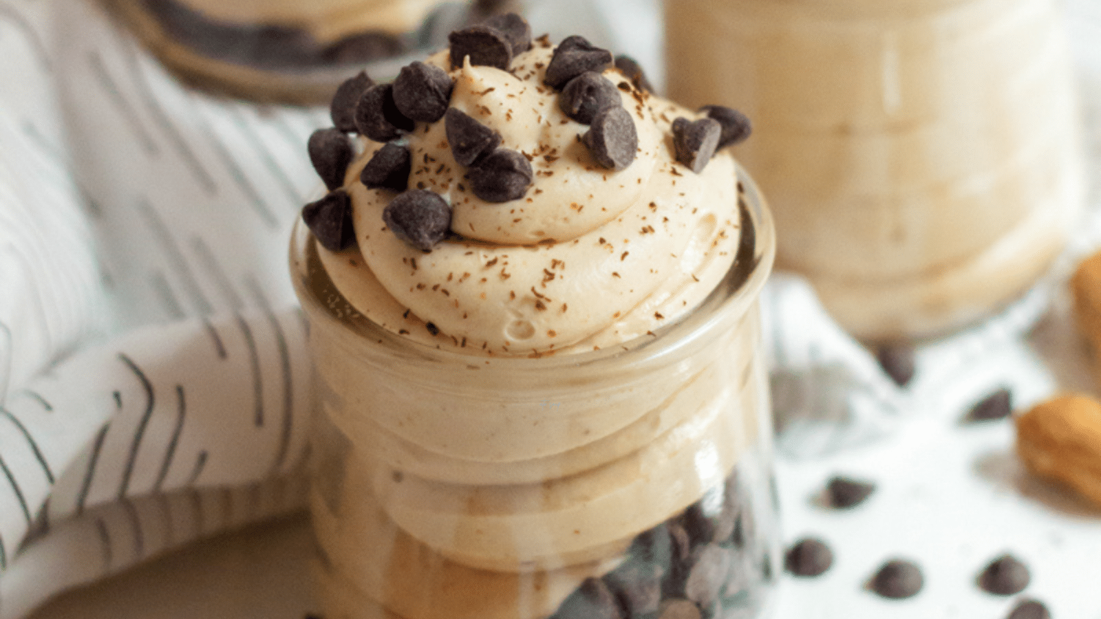 peanut butter mousse with chocolate chips on top