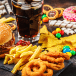 junk food piled on table