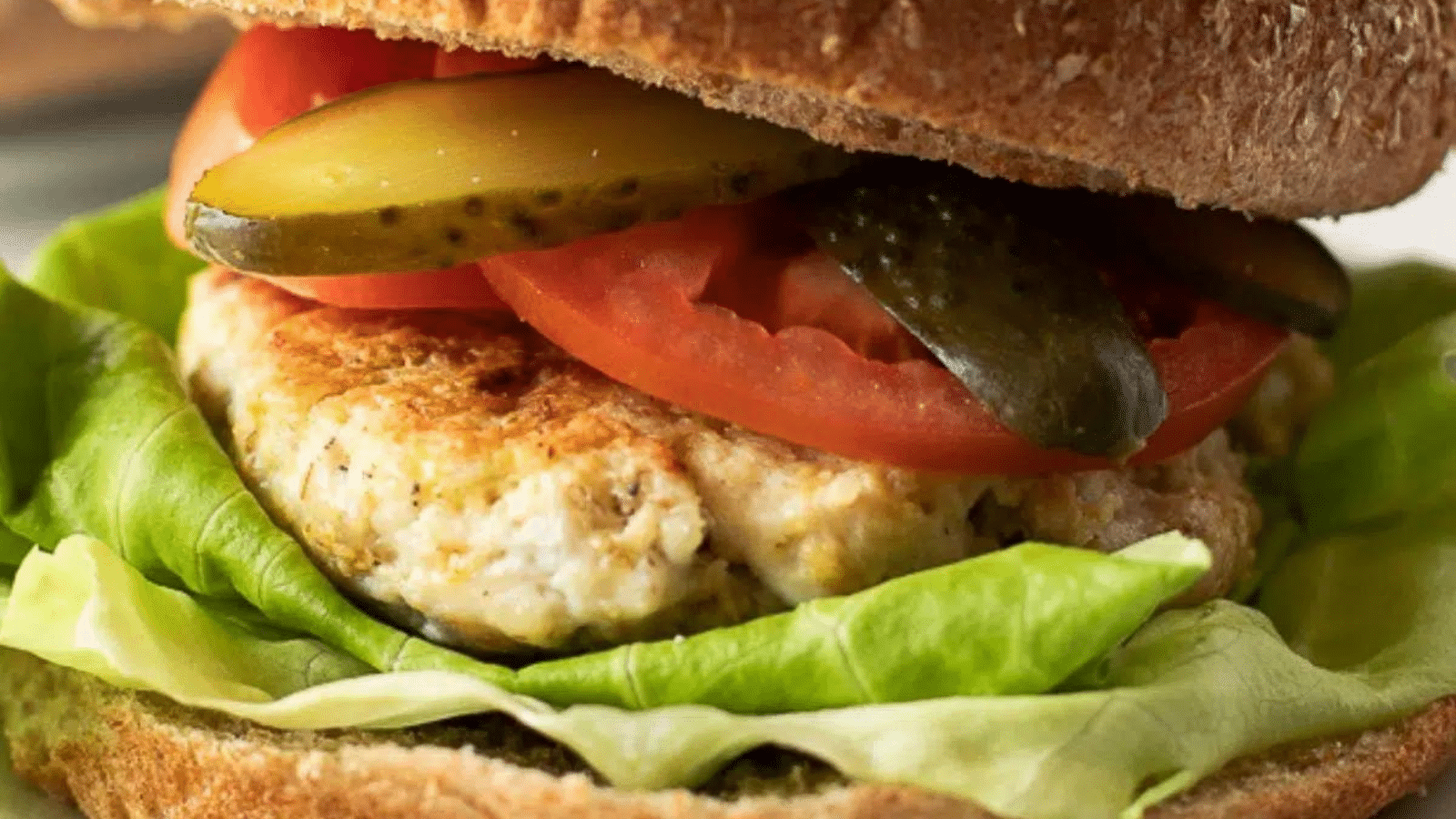 Close up of healthy chicken burger on bun