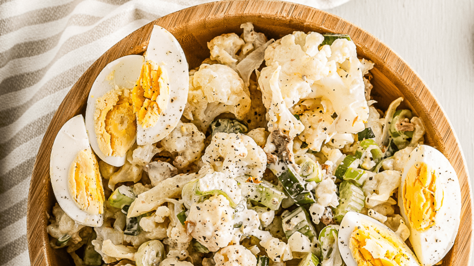 Close up of cauliflower salad in a bowl