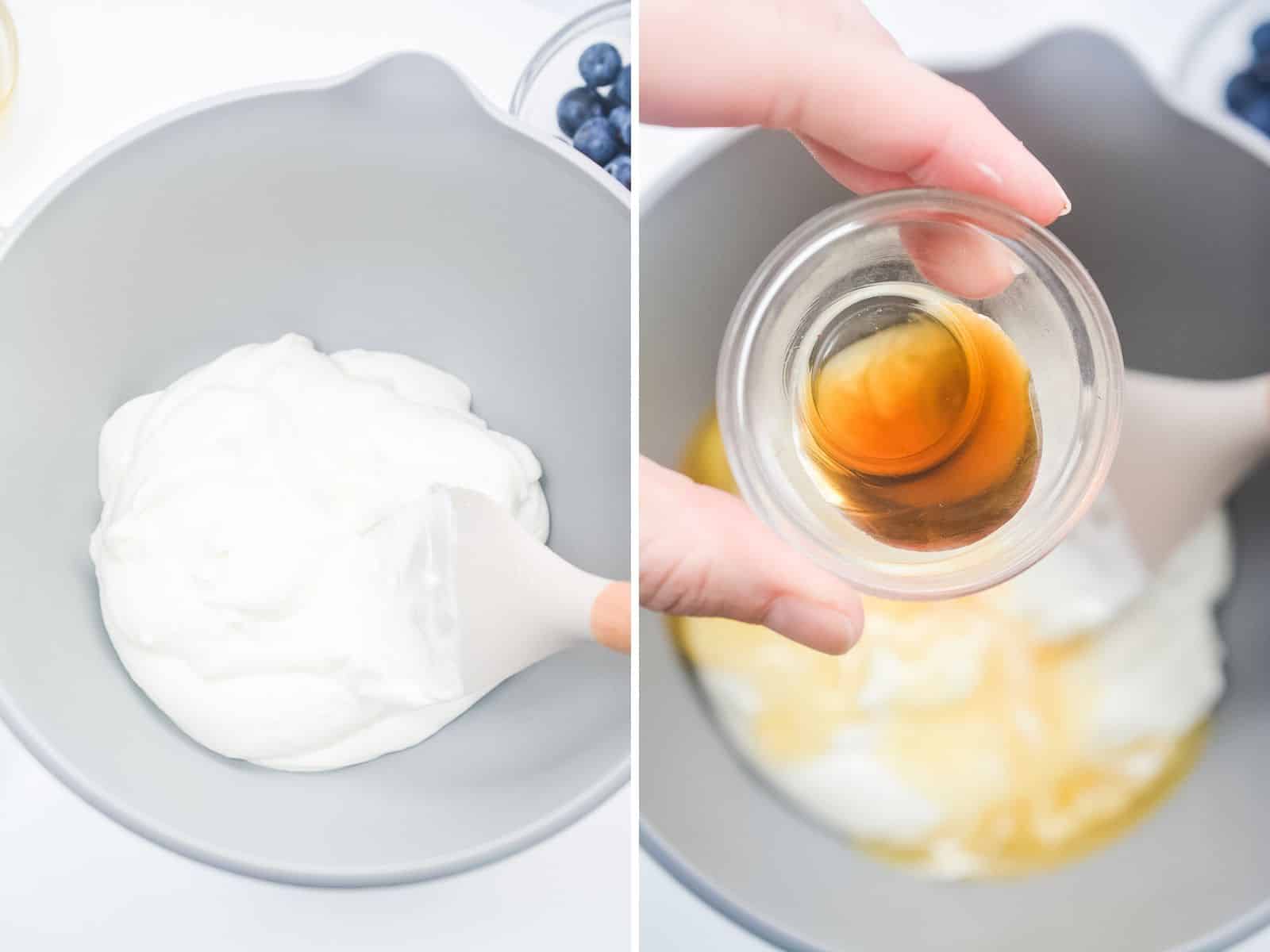 yogurt in a bowl & next image yogurt in a bowl with honey and vanilla