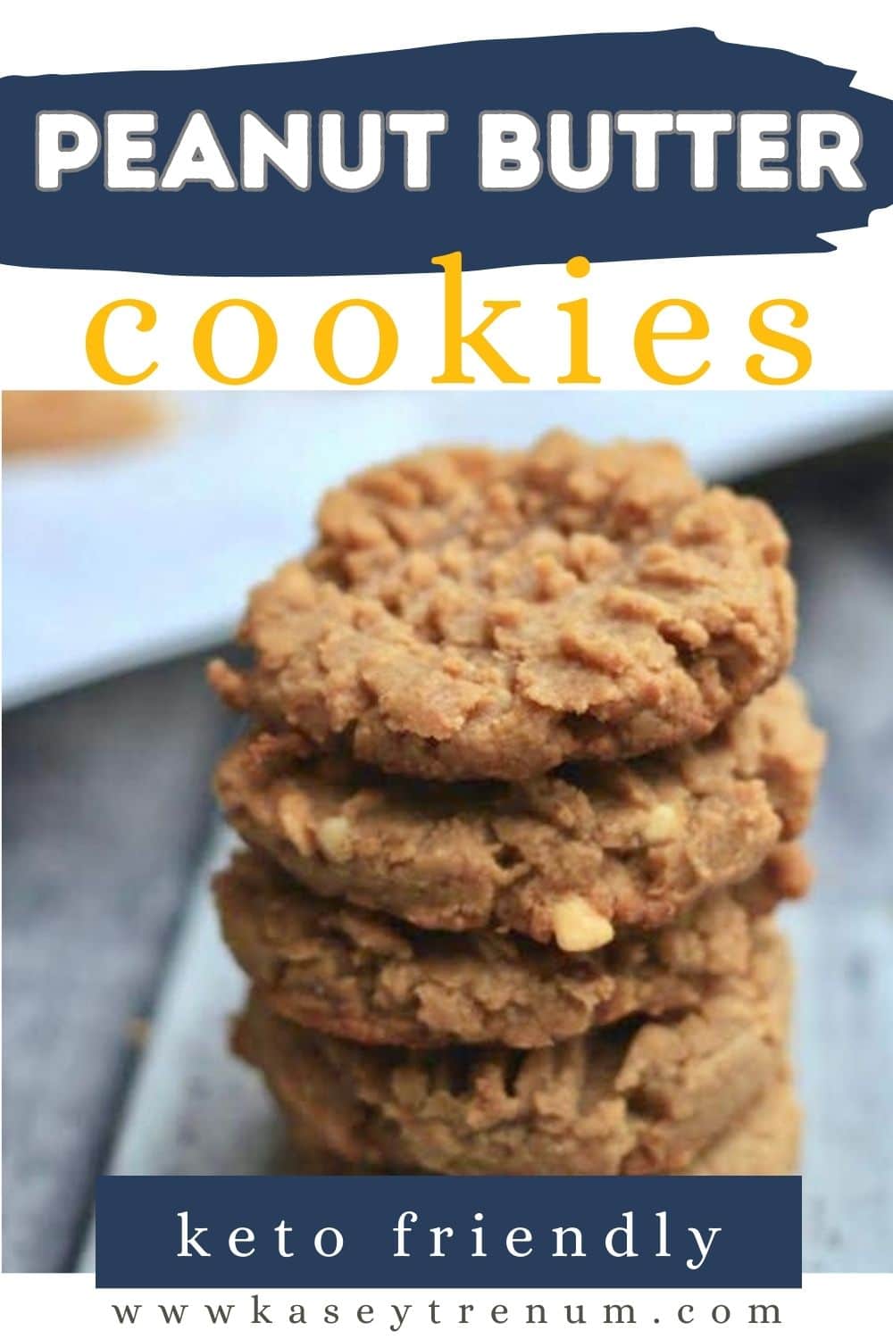 A close-up image of freshly baked keto peanut butter cookies. These cookies are light brown in color, with a soft and chewy texture that's perfect for satisfying your sweet tooth on a low-carb diet.