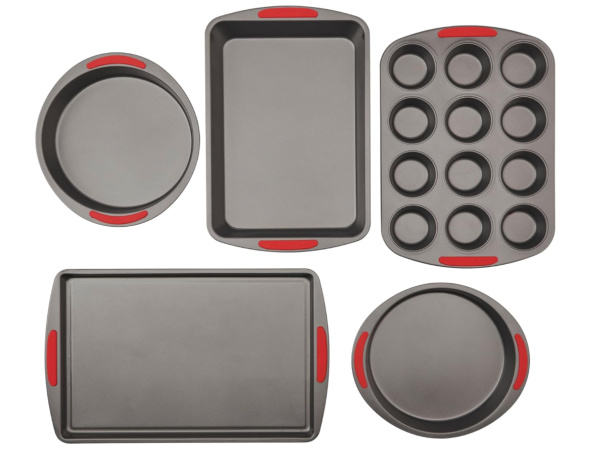 GoodCook 5-Piece Mega Grip Nonstick Bakeware Set – Cookie Sheet Pan, 2 9” Round Cake Pans, 13” x 9” Bake & Roast Pan, 12-Cup Muffin Pan - Baking Supplies, Baking Pans Set