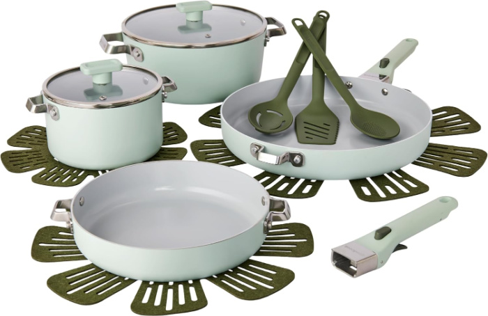 goodcook ceramic cookware set 14 piece with removable handles nonstick