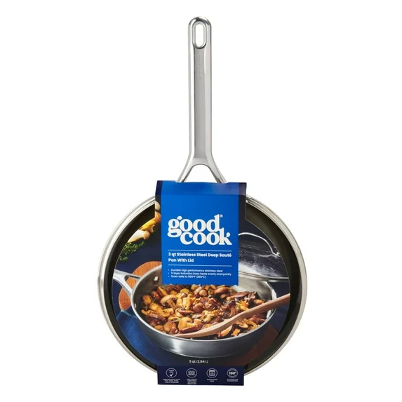 GoodCook Stainless Steel 3 qt Deep Sauté Pan with Lid
