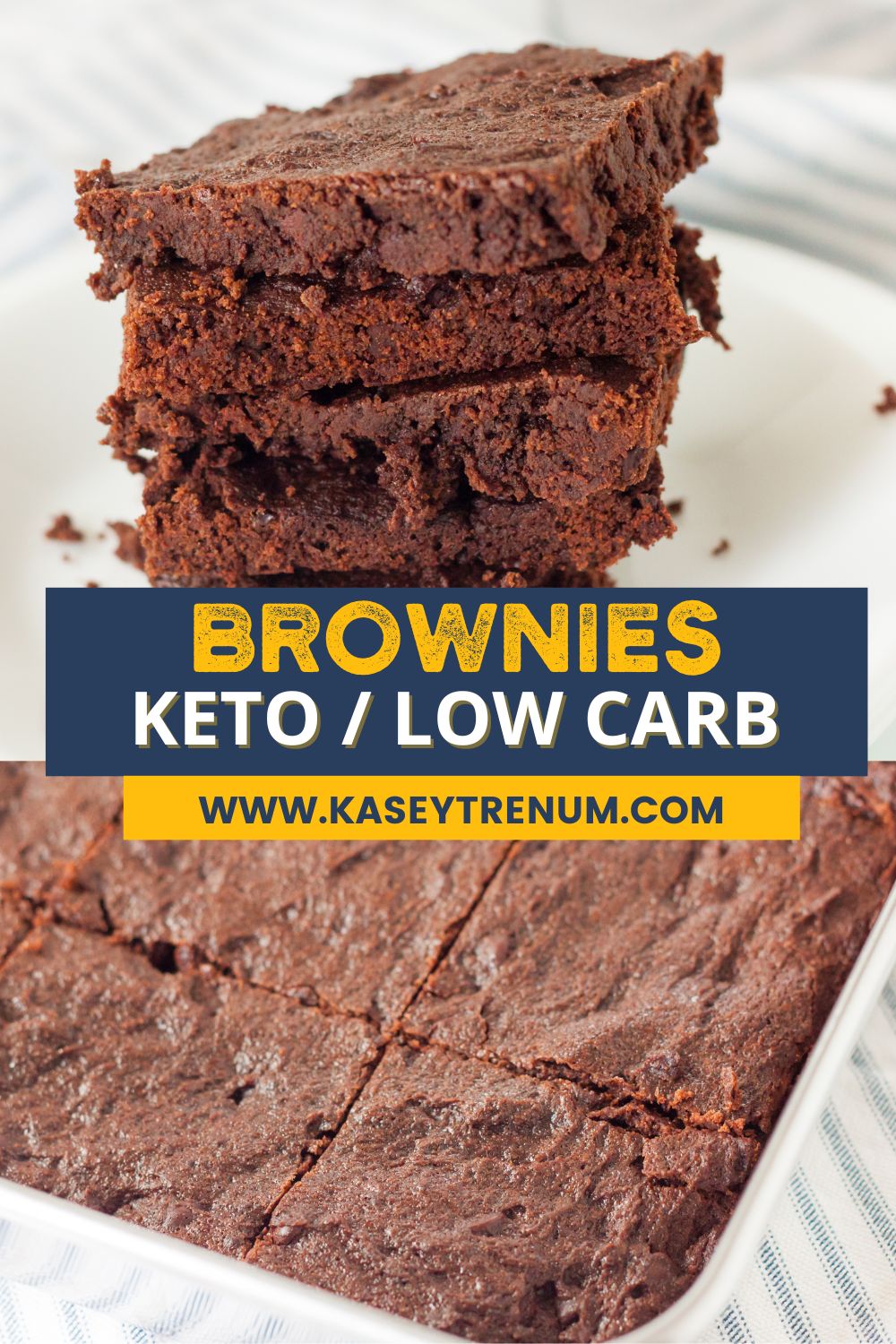 collage image of finished keto brownies, cut and served