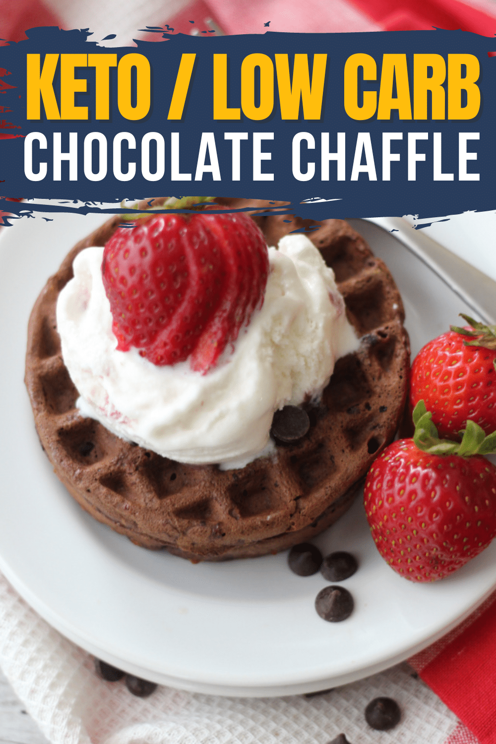 Hero image of keto chocolate chaffle with topped with berries