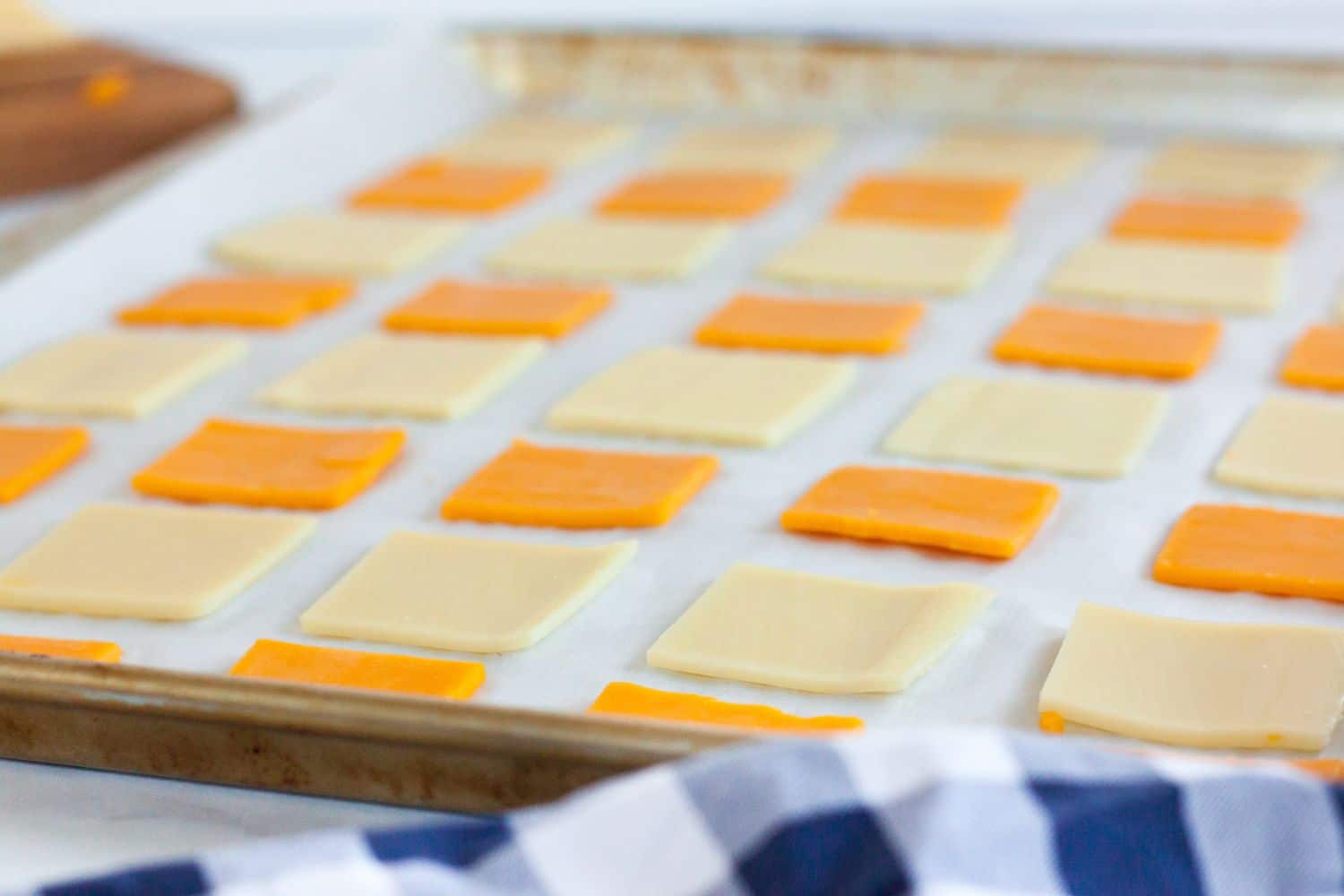 image of baking sheet during process for easy keto cheese crackers