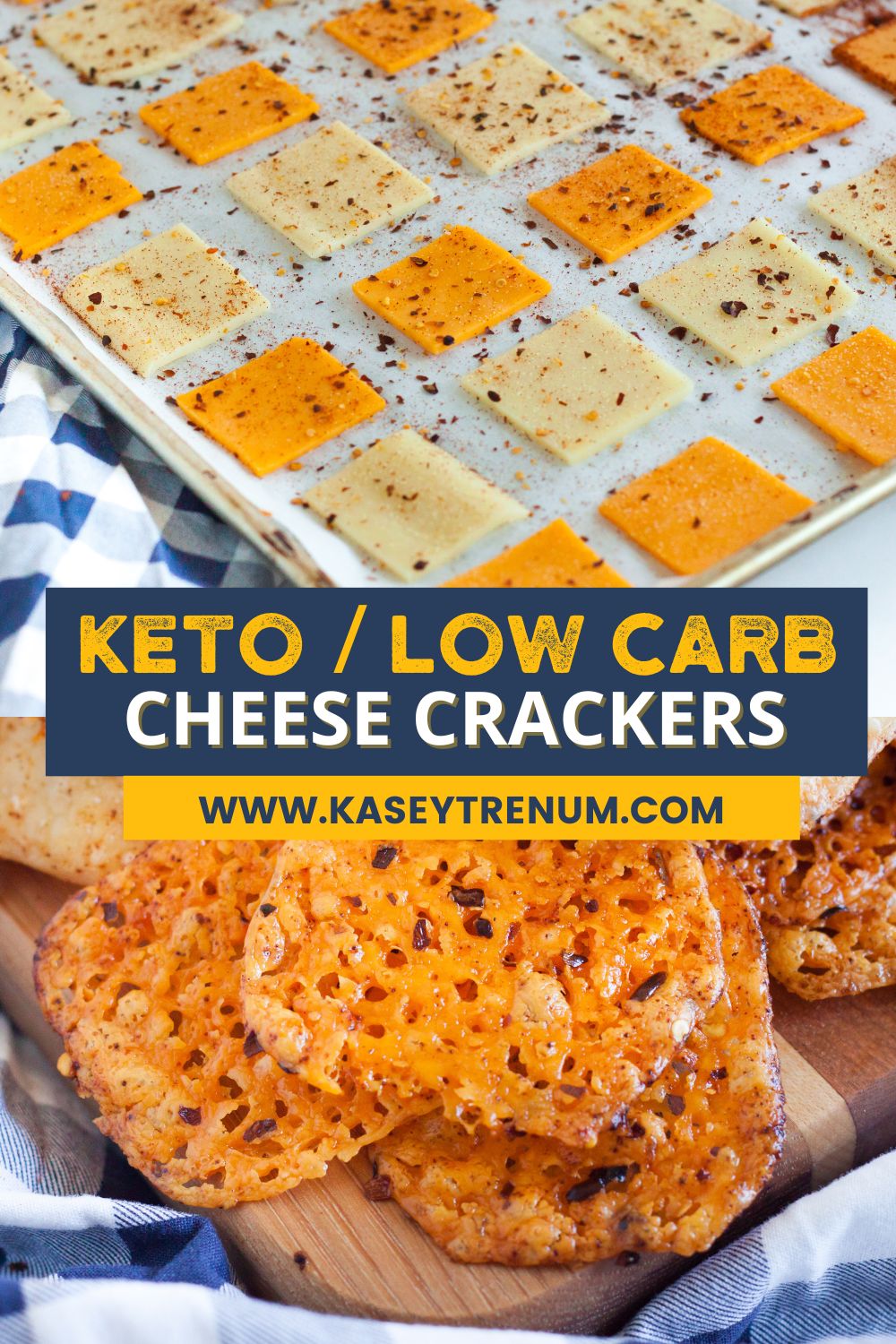 Collage image of keto cheese crackers using cheese slices
