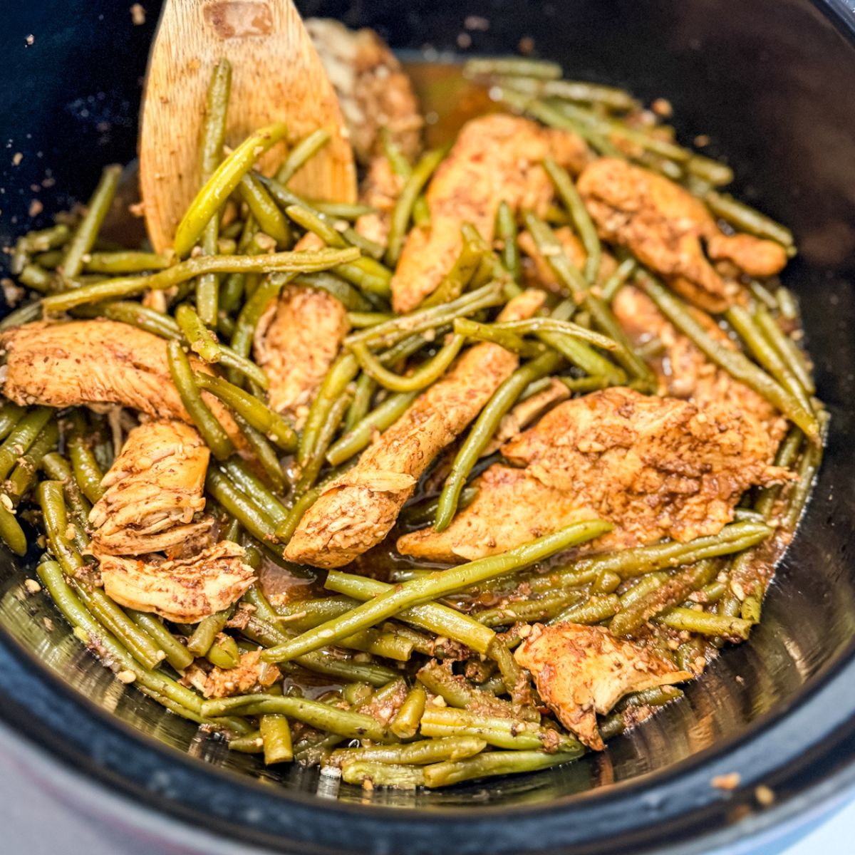 close up overhead shot of crockpot asian chicken keto recipe