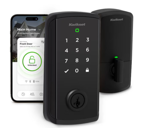 Kwikset Halo Select Wi-Fi + Matter Smart Home Compatible Matte Black Smart Wi-Fi and Bluetooth Touchscreen Keypad Electronic Deadbolt Lock ft. SmartKey Security stock image