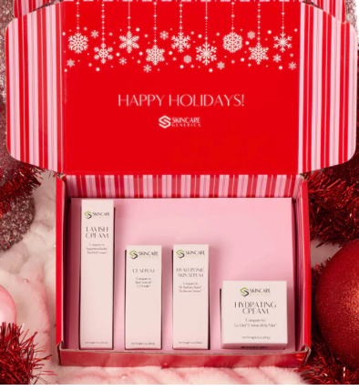 skincaregenerics holiday gift box bundle stock image in red box