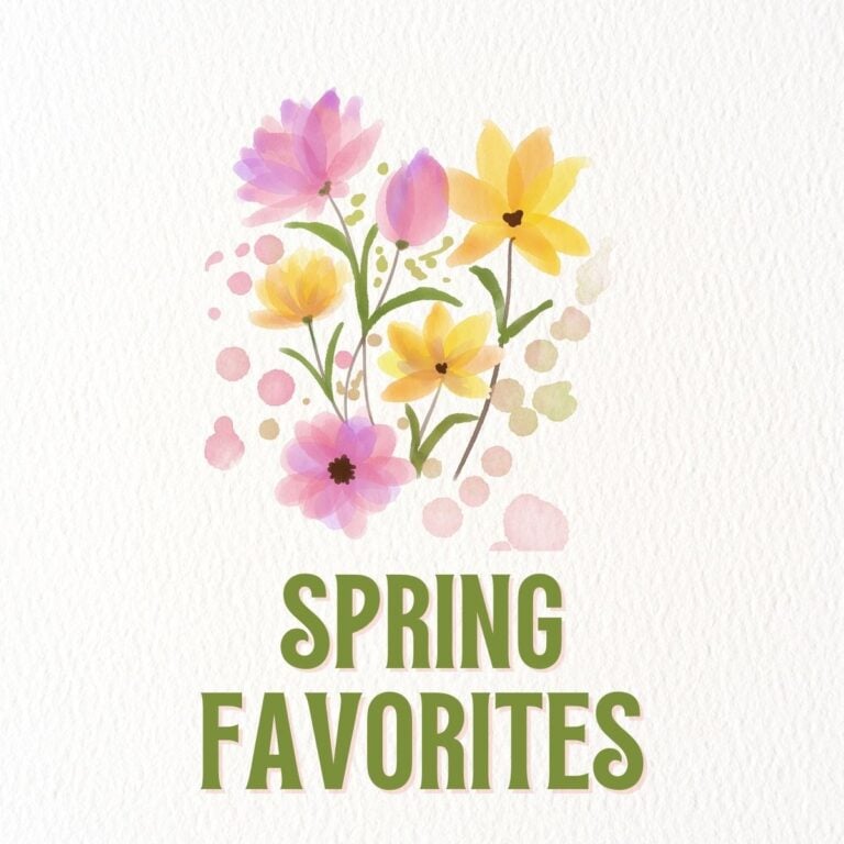 Spring Favorites Featured Image with text and flower graphic