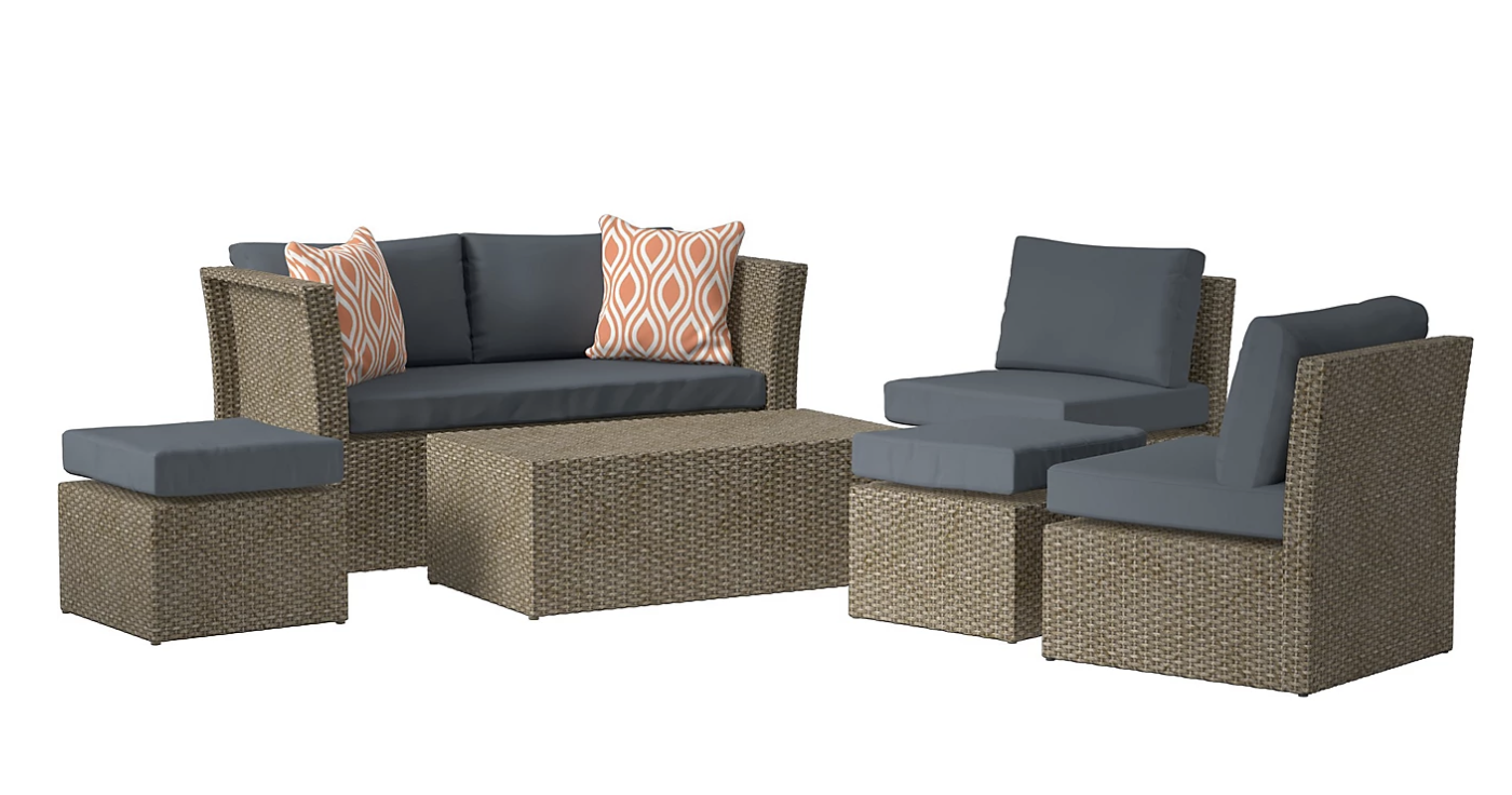 Mosaic Nesting Wicker Conversation Furniture Set stock image 