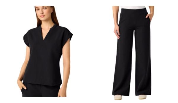 The Jaanuu Shay Cap Sleeve Scrub Top paired with the Remy Relaxed Scrub Pant 